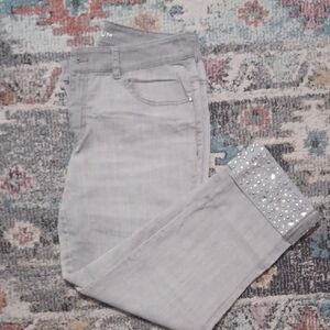 Chico's Light Gray Jeans with Sparkling Cuffs